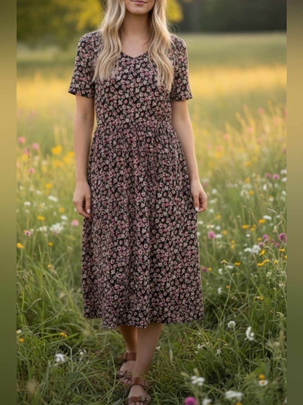 Vibe Sportswear Floral Midi Dress – Women’s Medium Cottagecore Vibes